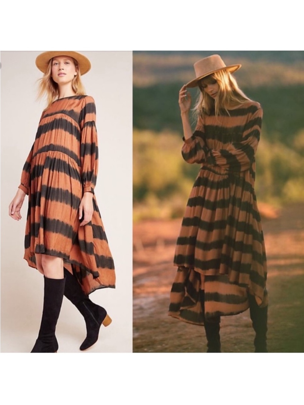 Anthropologie Norblack Norwhite Euphrates Black Brown Tie Dye Fall Dress medium